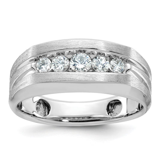 10K White Gold Ibgoodman Men'S Polished And Brushed 5-Stone 1/2 Carat A Quality Diamond Ring