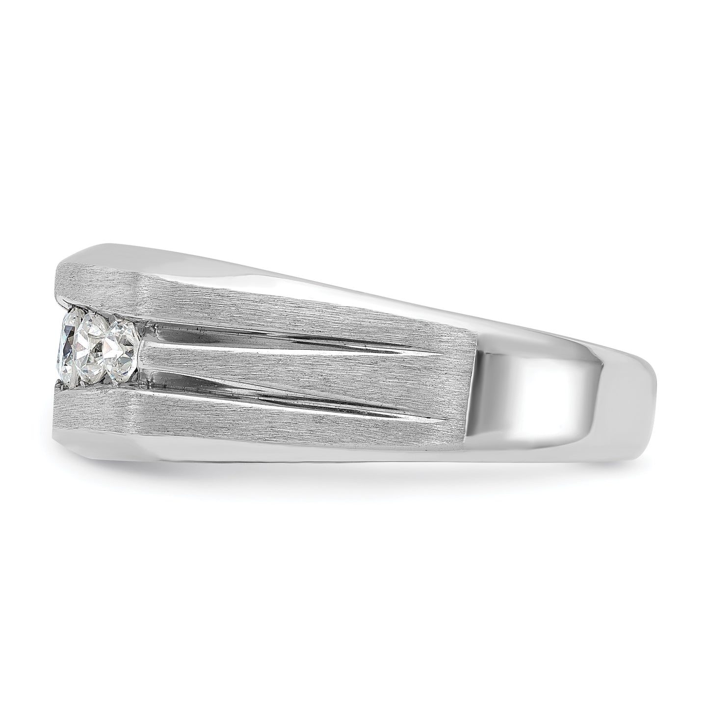 14k White Gold 1/2 Ct. Lab Grown Diamond VS/SI+ G+ Satin and Grooved Five Stone Men's Ring