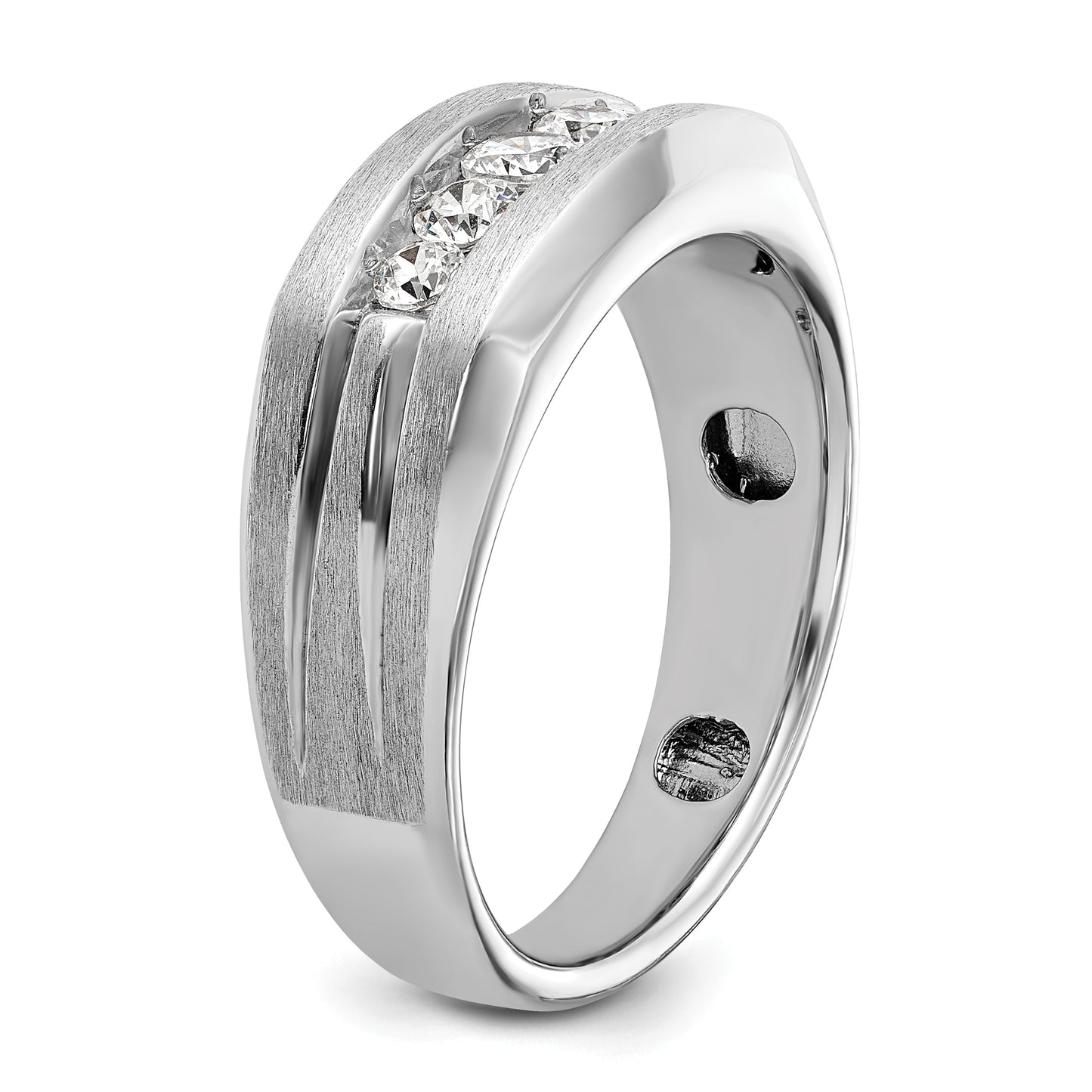 14k White Gold 1/2 Ct. Lab Grown Diamond VS/SI+ G+ Satin and Grooved Five Stone Men's Ring