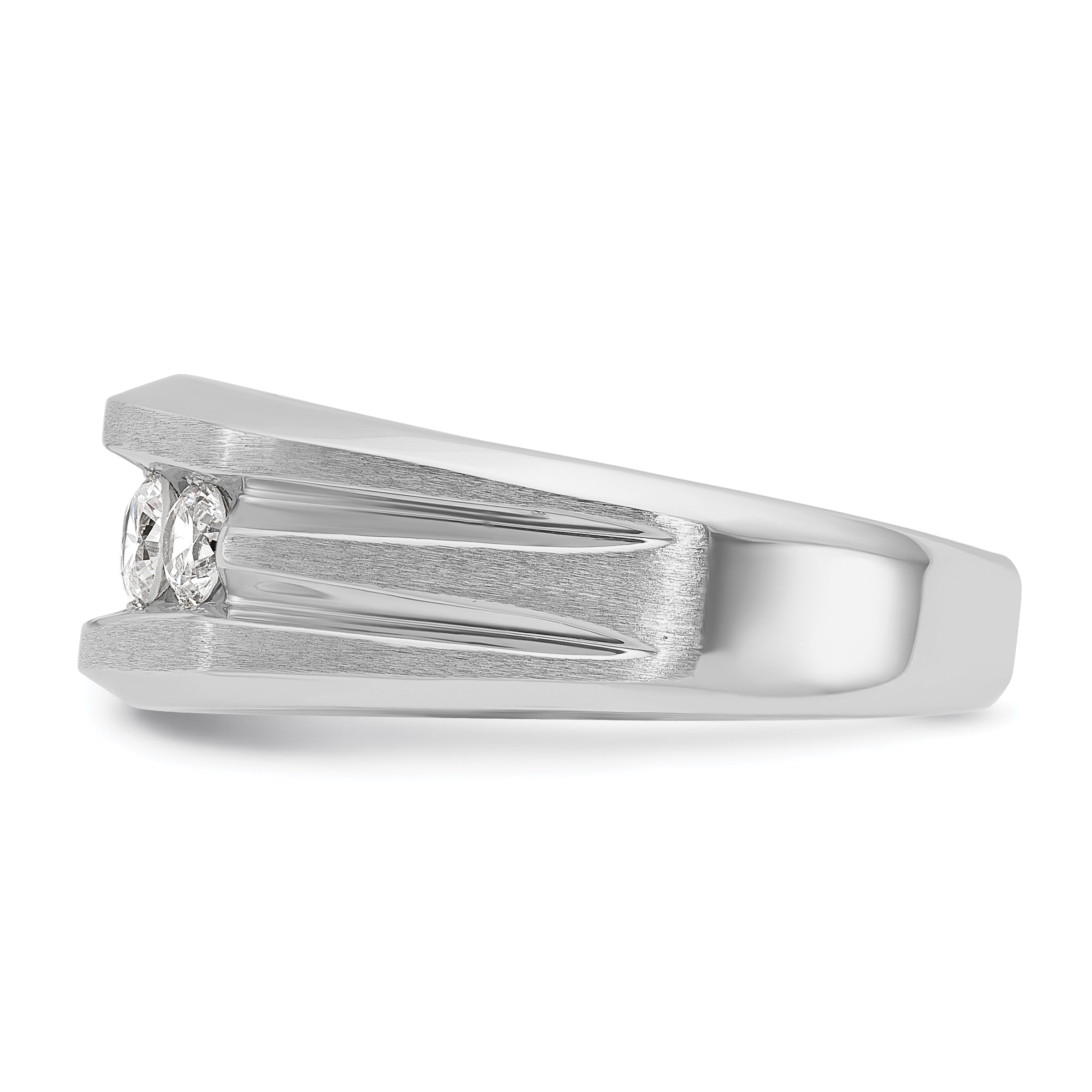 10K White Gold Ibgoodman Men'S Polished Satin And Grooved 5-Stone Ring Mounting