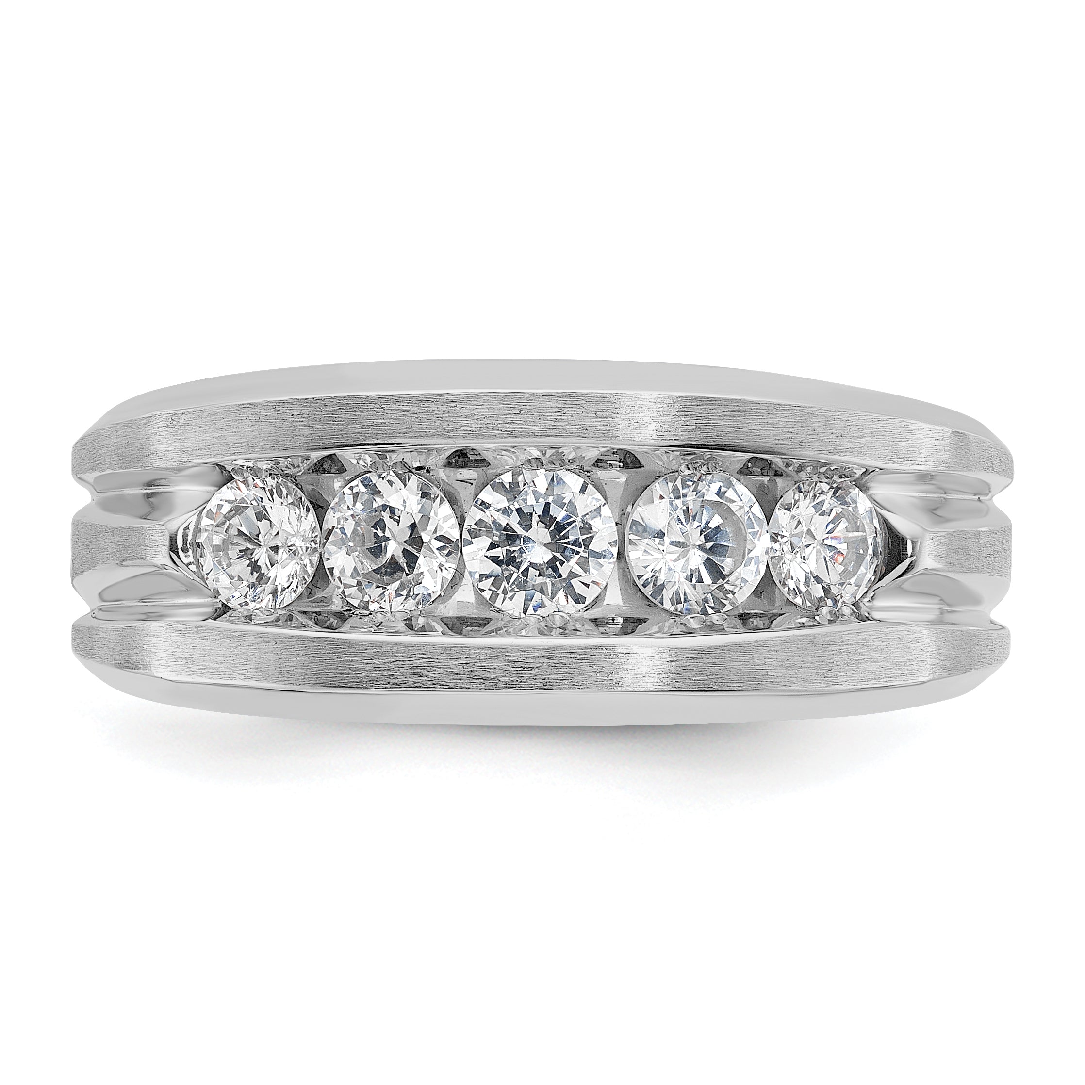 10K White Gold Ibgoodman Men'S Polished Satin And Grooved 5-Stone Ring Mounting