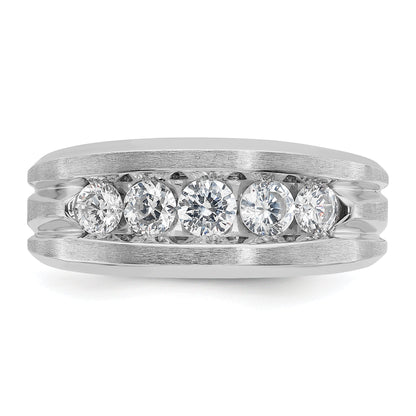 10K White Gold Ibgoodman Men'S Polished Satin And Grooved 5-Stone Ring Mounting