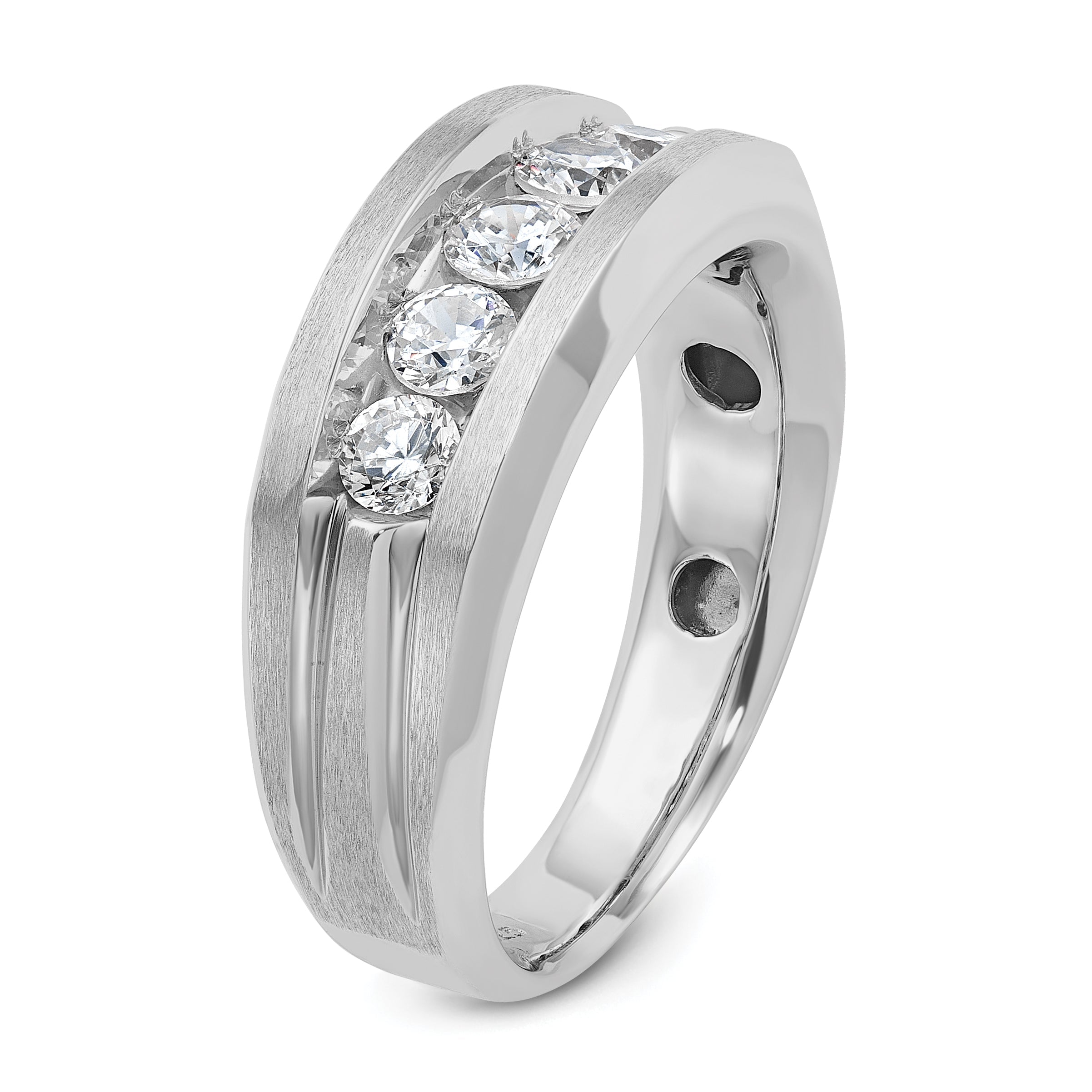 10K White Gold Ibgoodman Men'S Polished Satin And Grooved 5-Stone Ring Mounting
