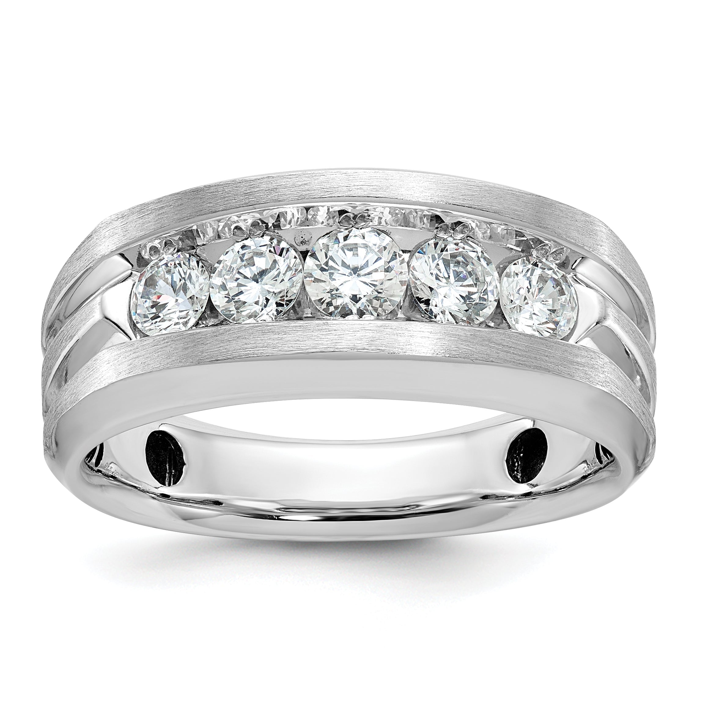 10K White Gold Ibgoodman Men'S Polished Satin And Grooved 5-Stone Ring Mounting
