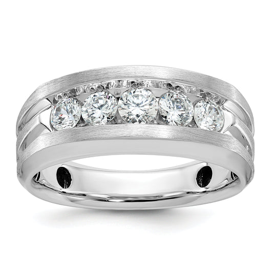 10K White Gold Ibgoodman Men'S Polished Satin And Grooved 5-Stone Ring Mounting