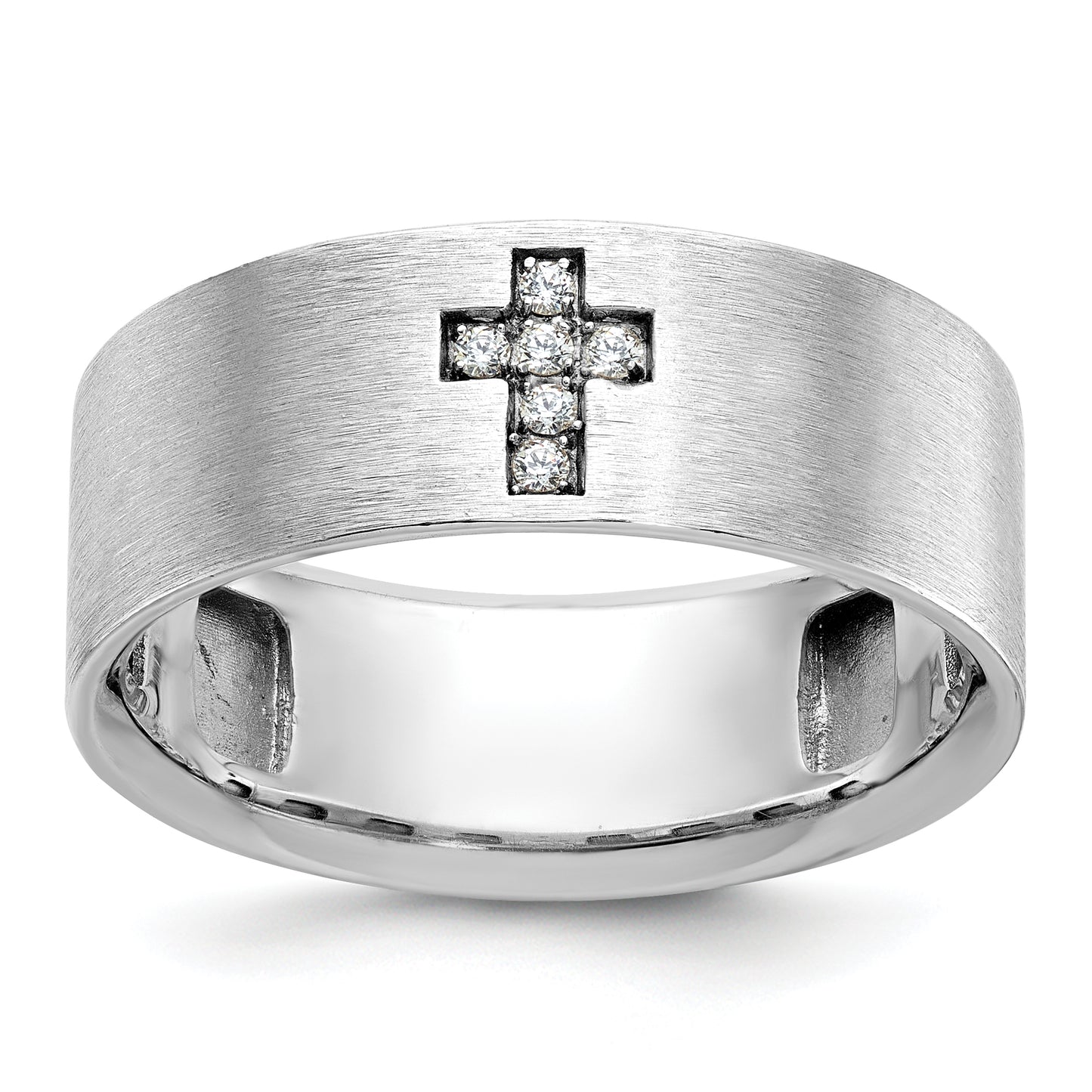 14k White Gold 1/20 Ct. Lab Grown Diamond VS/SI+ G+ Satin Cross Men's Ring