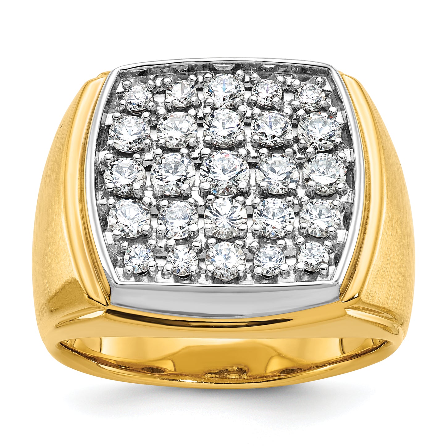 14k Two-tone Two Tone 1 1/2 Ct. Lab Grown Diamond VS/SI+ G+ Men's Polished and Satin Cluster Ring