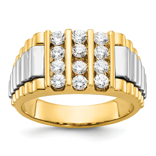 14k Two-tone Two Tone 1 Ct. Lab Grown Diamond VS/SI+ G+ Grooved Four Row Men's Ring