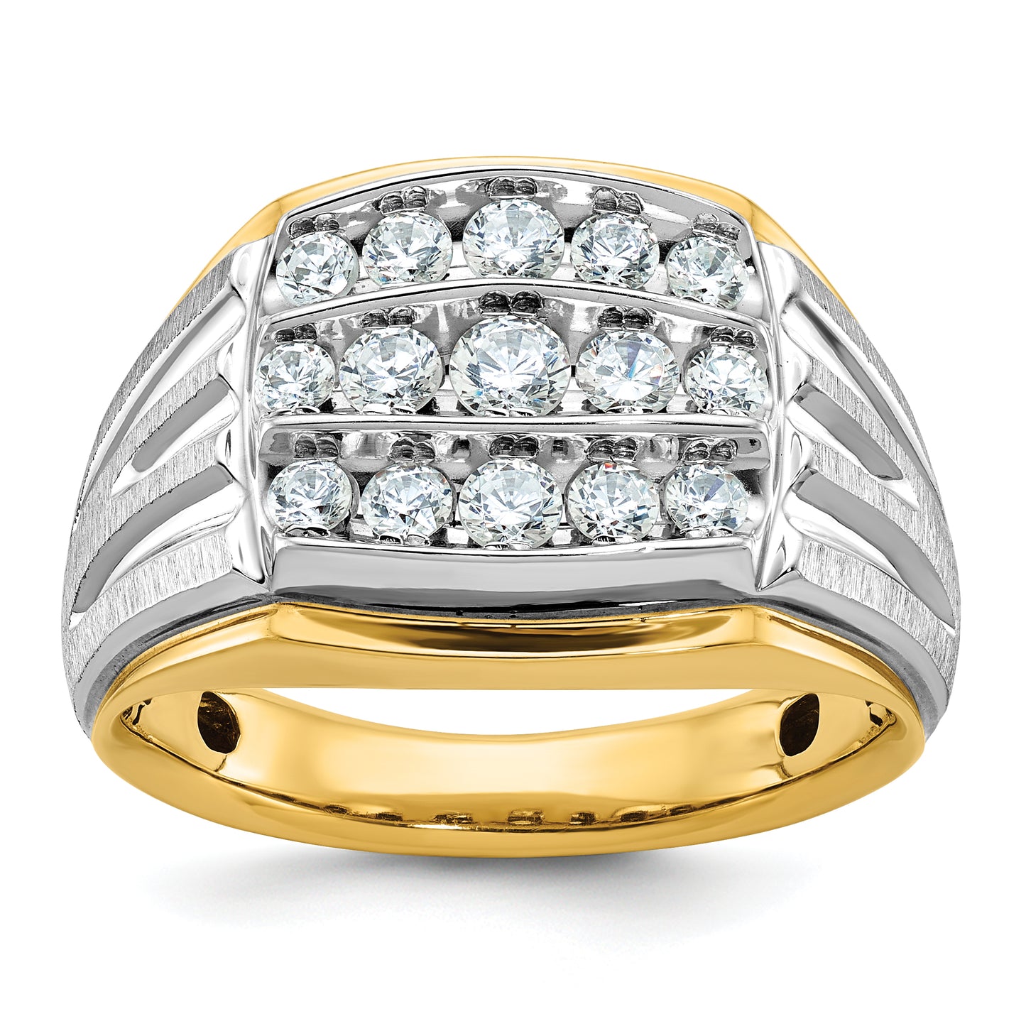 14k Two-tone Two Tone 1 Ct. Lab Grown Diamond VS/SI+ G+ Men's Polished and Satin Cluster Ring