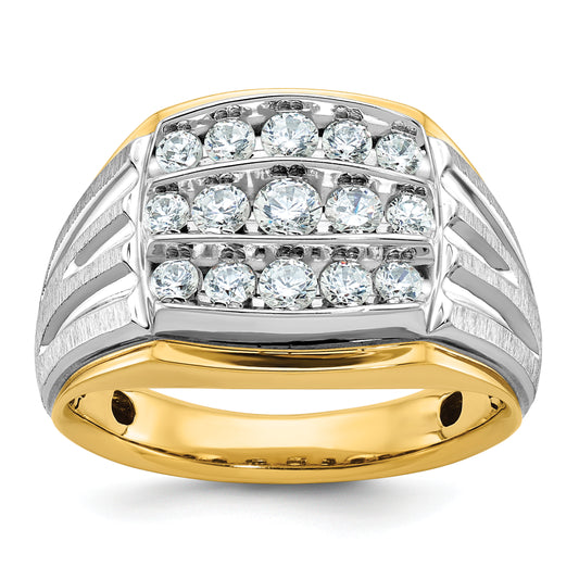 14k Two-tone Two Tone 1 Ct. Lab Grown Diamond VS/SI+ G+ Men's Polished and Satin Cluster Ring