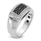 14k White Gold 3/4 Ct. Lab Grown Diamond VS/SI+ G+ and Black Mined Diamond Rectangle Cluster Men's Ring