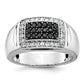 14k White Gold 3/4 Ct. Lab Grown Diamond VS/SI+ G+ and Black Mined Diamond Rectangle Cluster Men's Ring