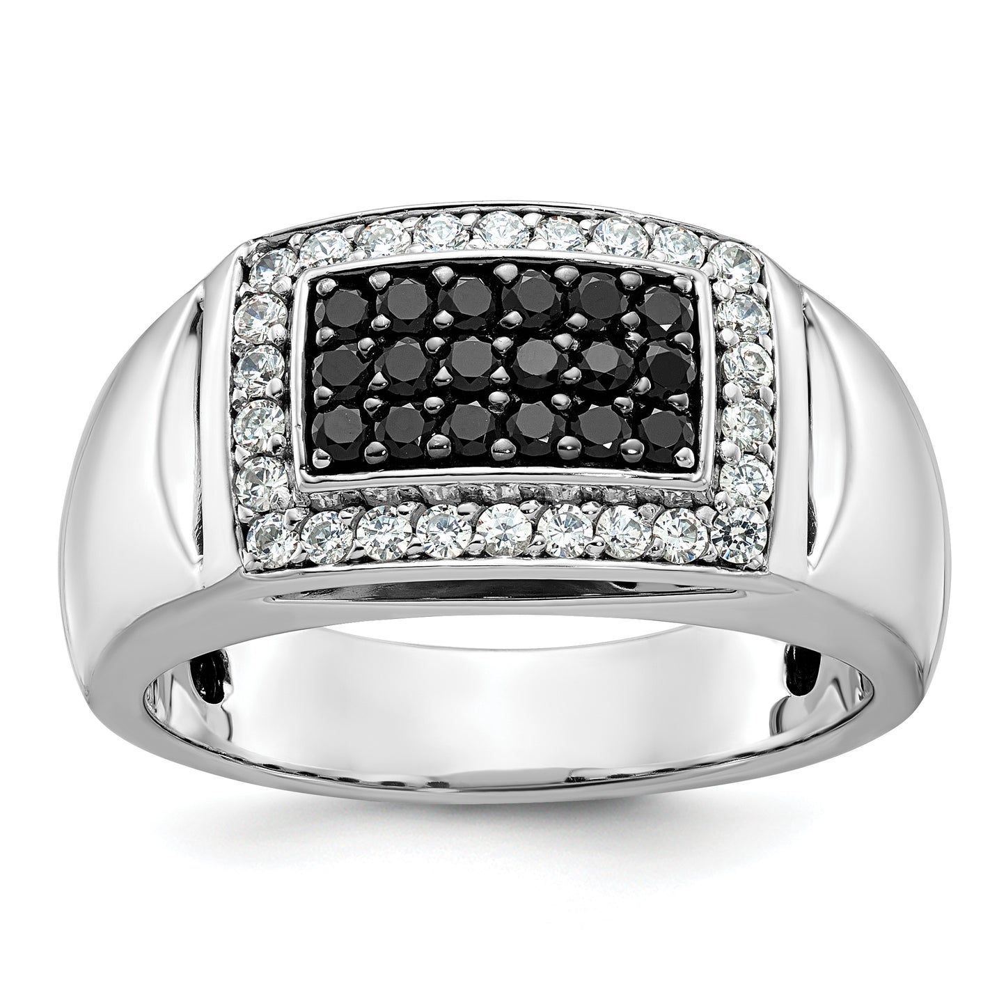 14k White Gold 3/4 Ct. Lab Grown Diamond VS/SI+ G+ and Black Mined Diamond Rectangle Cluster Men's Ring