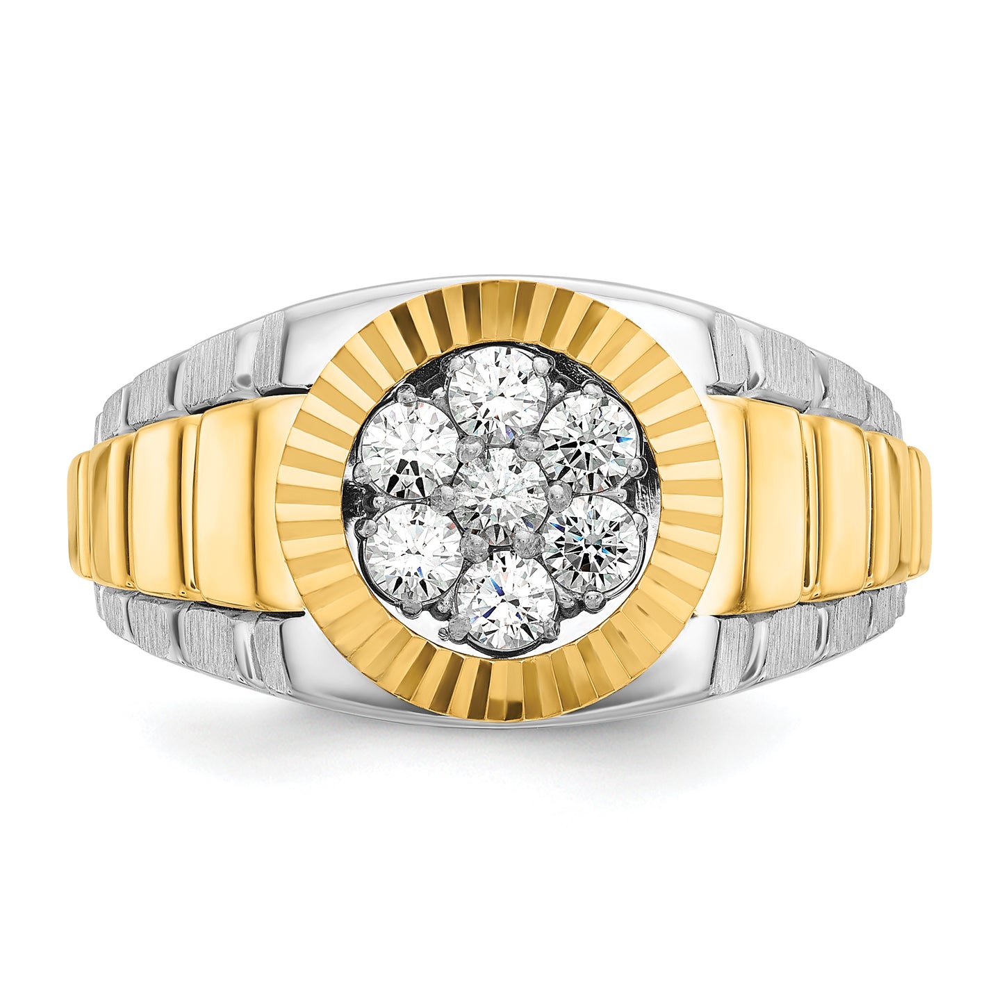 14k Two-Tone 1/2 Ct. Lab Grown Diamond VS/SI+ G+ Ribbed Men's Cluster Ring