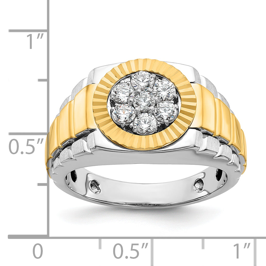 14k Two-Tone 1/2 Ct. Lab Grown Diamond VS/SI+ G+ Ribbed Men's Cluster Ring