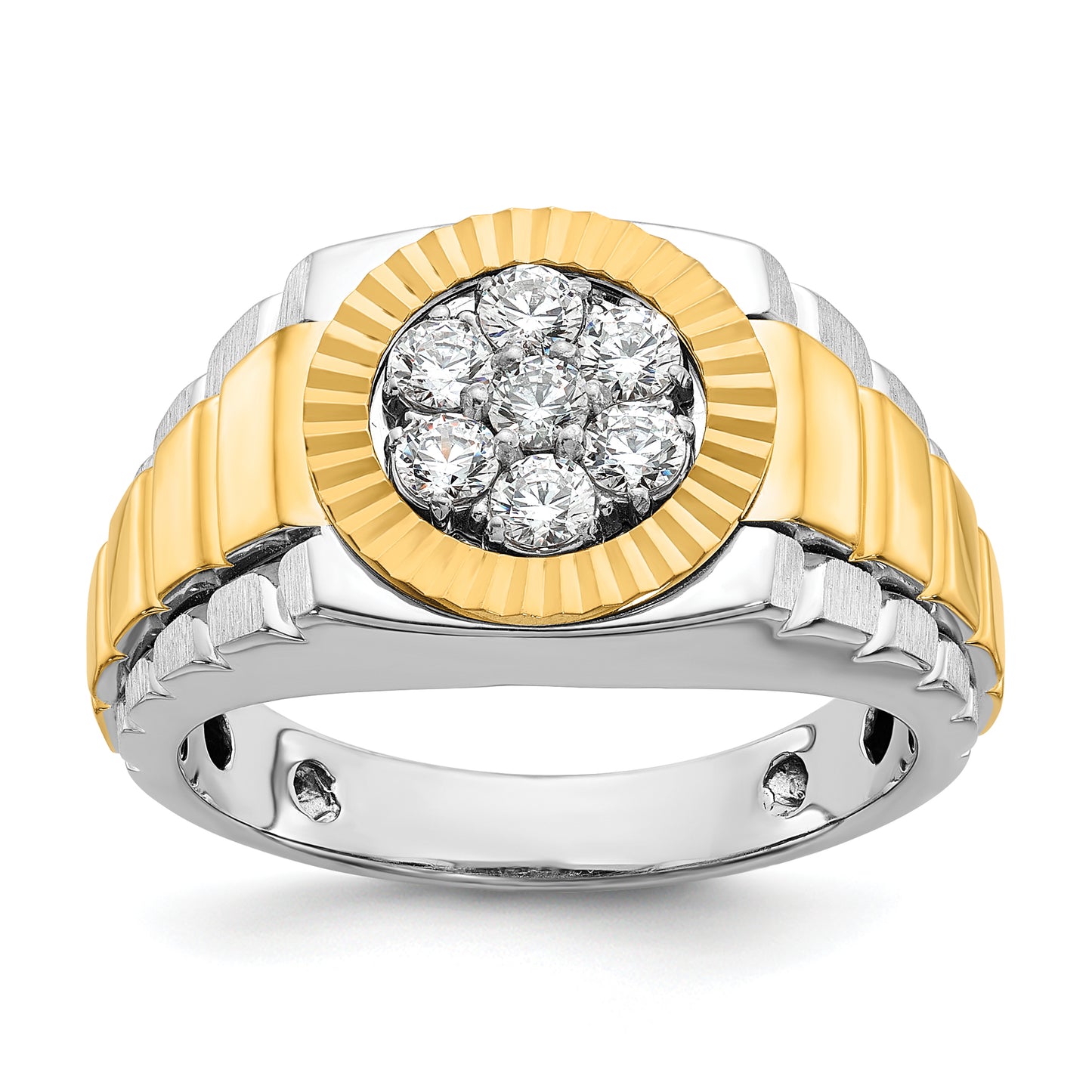 14k Two-Tone 1/2 Ct. Lab Grown Diamond VS/SI+ G+ Ribbed Men's Cluster Ring