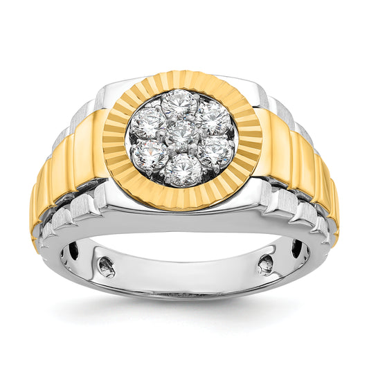 14k Two-Tone 1/2 Ct. Lab Grown Diamond VS/SI+ G+ Ribbed Men's Cluster Ring