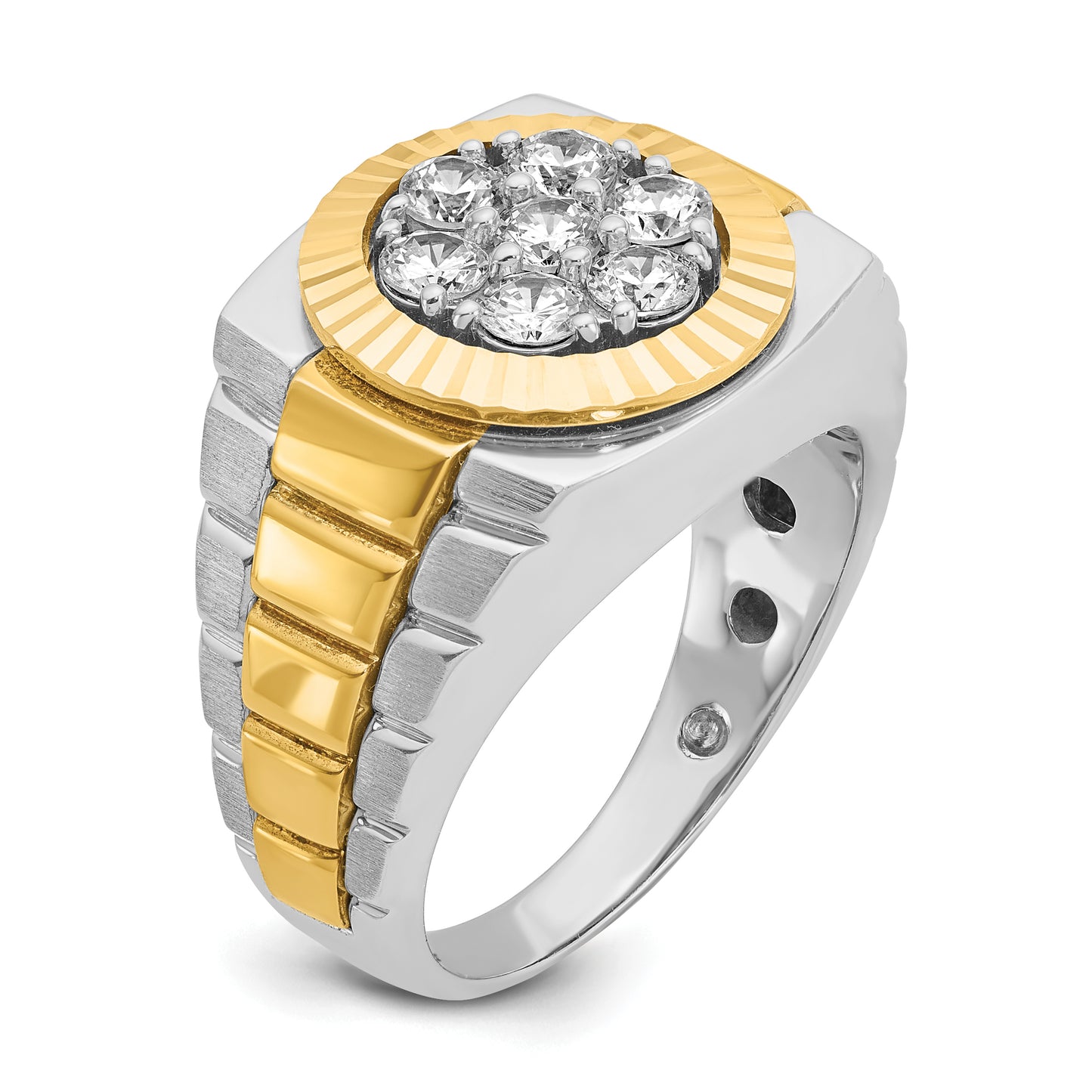 14k Two-Tone 1 Ct. Lab Grown Diamond VS/SI+ G+ Ribbed Men's Cluster Ring