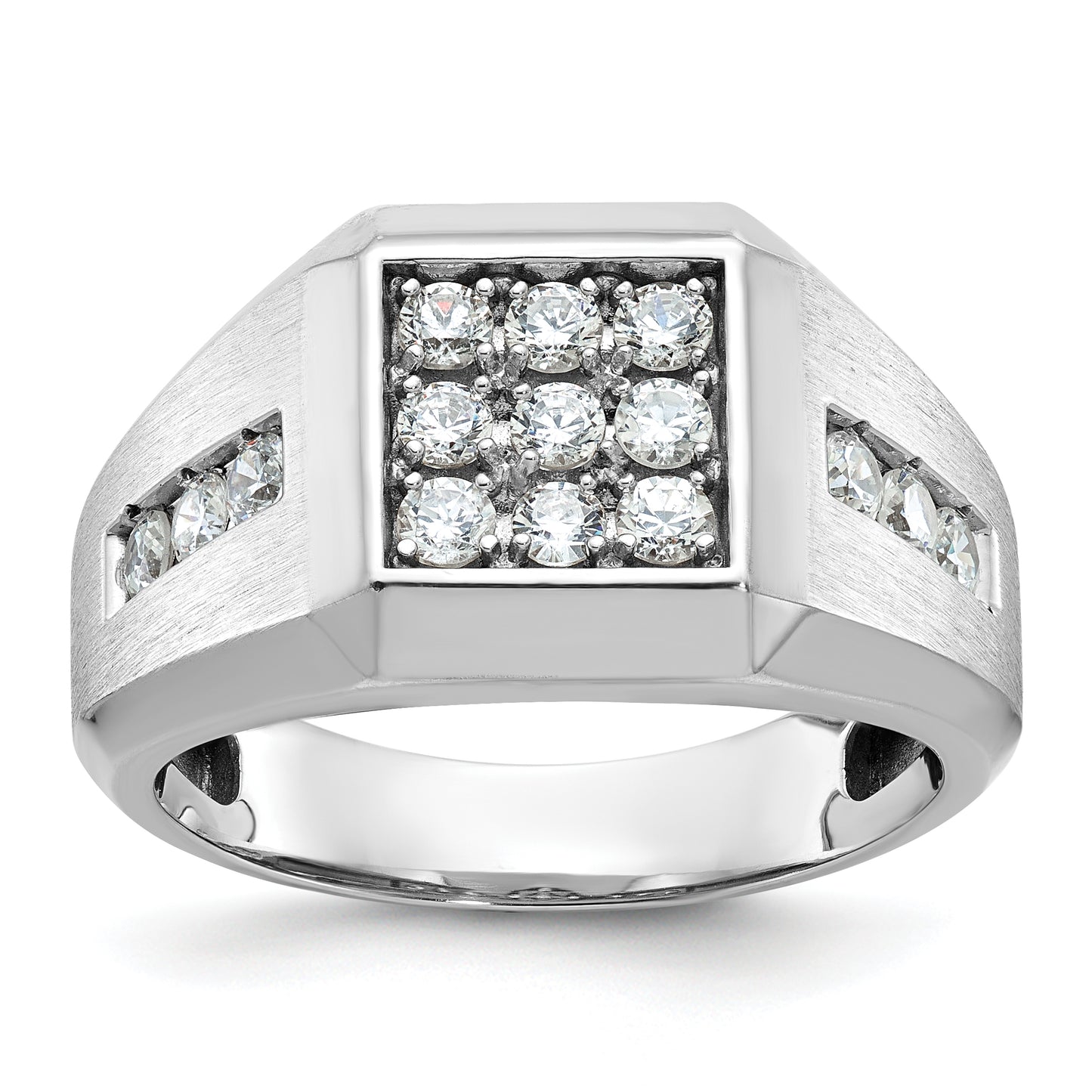 14k White Gold 1 Ct. Lab Grown Diamond VS/SI+ G+ Square Cluster Men's Ring