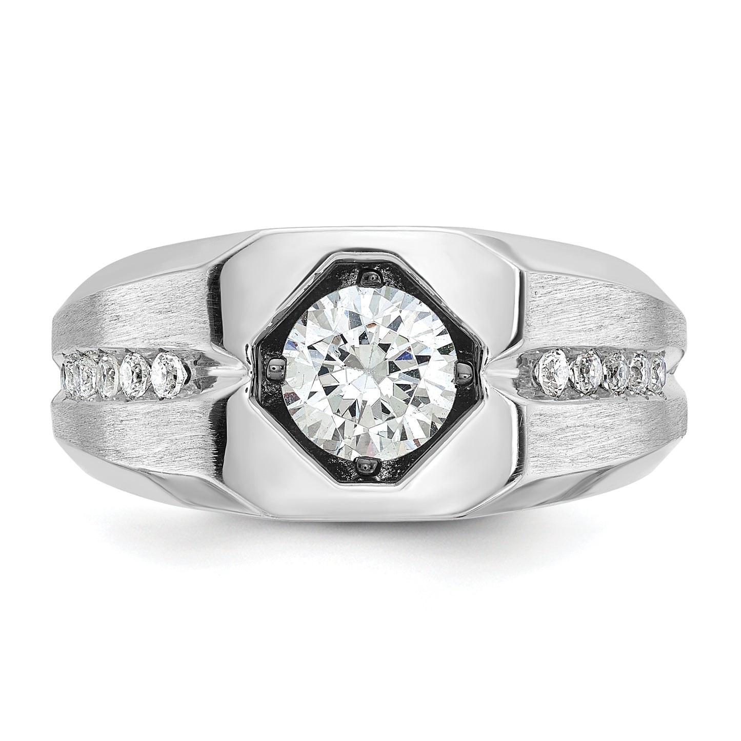 14k White Gold 1 1/5 Ct. Lab Grown Diamond VS/SI+ G+ Polished and Satin Men's Ring