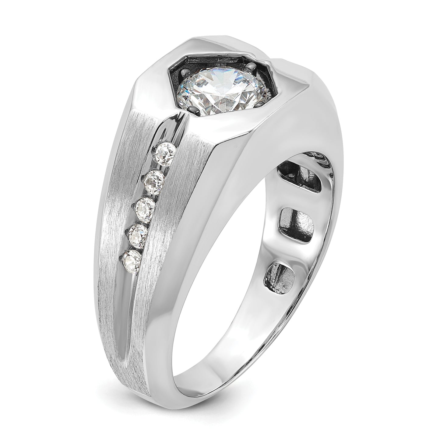 14k White Gold 1 1/5 Ct. Lab Grown Diamond VS/SI+ G+ Polished and Satin Men's Ring