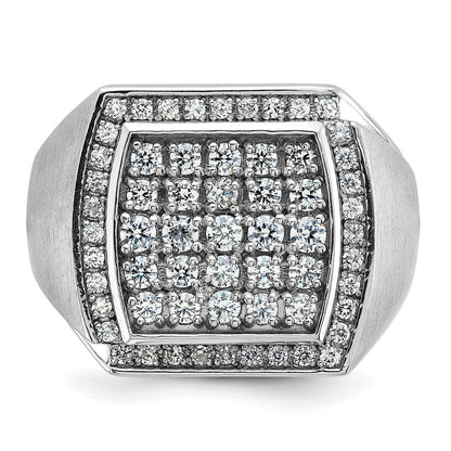10K White Gold Ibgoodman Men'S Polished And Satin 1 1/3 Carat A Quality Diamond Cluster Ring
