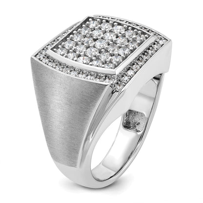 10K White Gold Ibgoodman Men'S Polished And Satin 1 1/3 Carat A Quality Diamond Cluster Ring