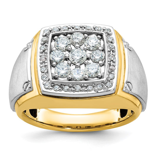 10K Two-Tone Ibgoodman Men'S Polished And Satin 1 Carat A Quality Diamond Square Cluster Ring