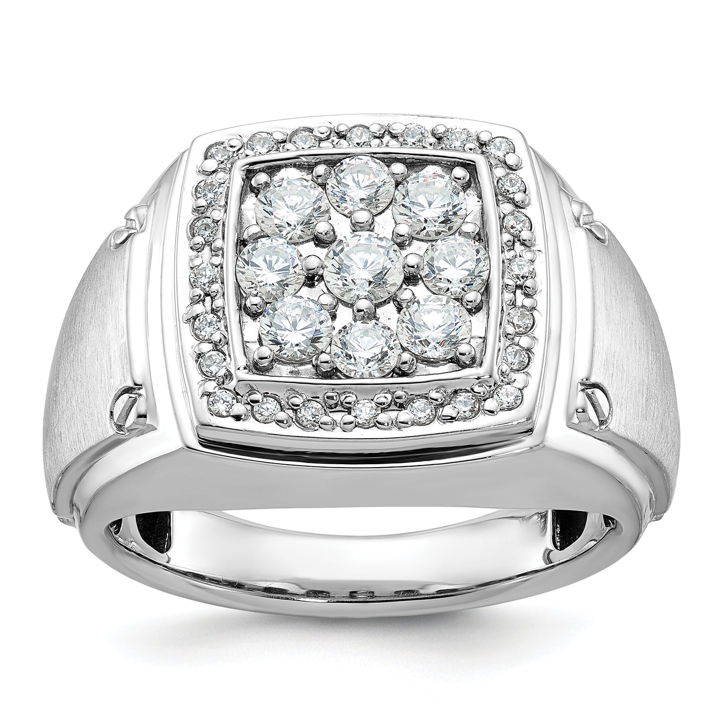 14k White Gold 1 Ct. Lab Grown Diamond VS/SI+ G+ Men's Polished and Satin Cluster Ring