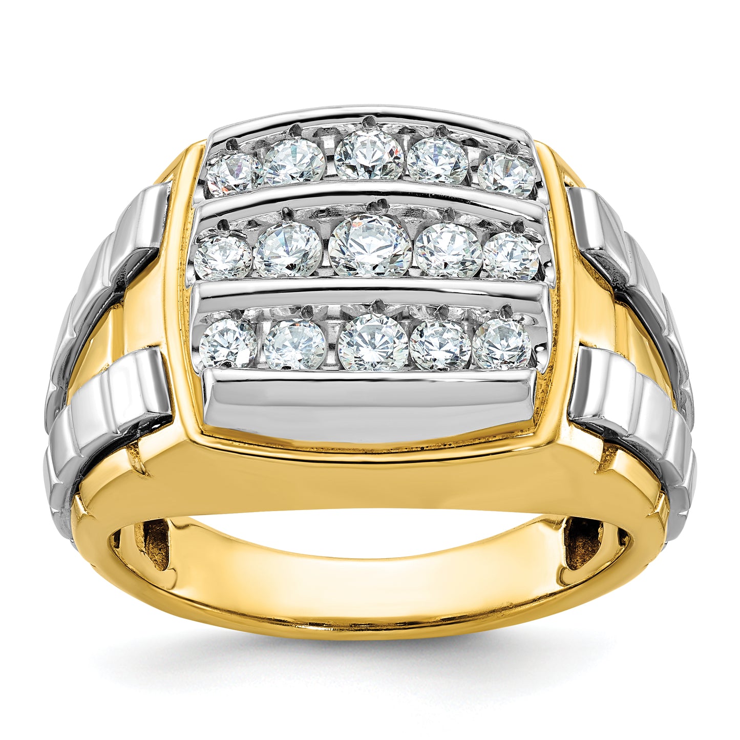 14k Two-tone Two Tone 1 Ct. Lab Grown Diamond VS/SI+ G+ Men's Polished and Satin Cluster Ring