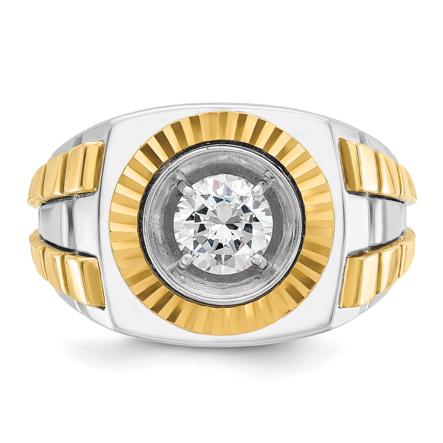 14k Two-tone Two Tone 1 Ct. Lab Grown Diamond VS/SI+ G+ Polished Satin and Textured Men's Ring