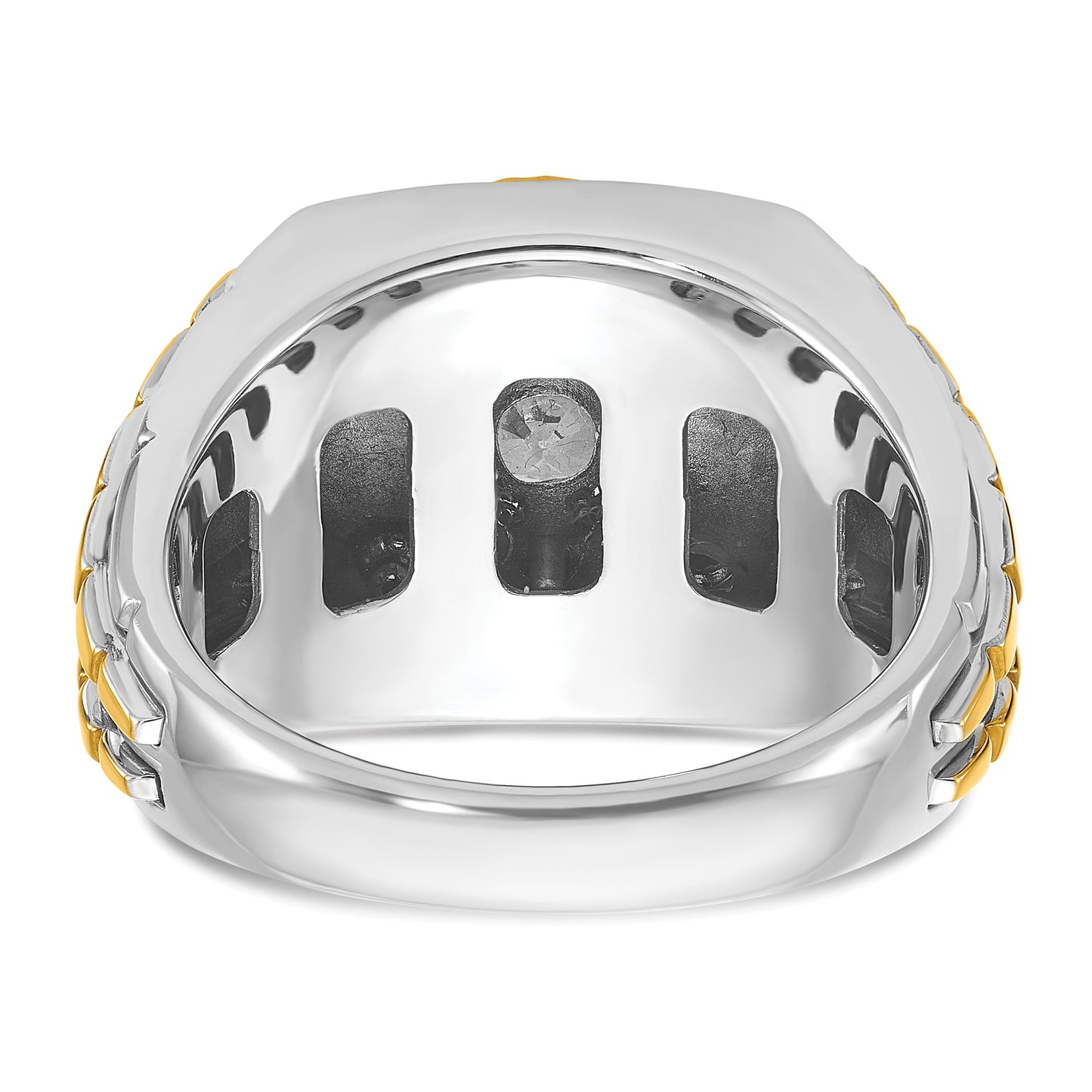 14k Two-tone Two Tone 1 Ct. Lab Grown Diamond VS/SI+ G+ Polished Satin and Textured Men's Ring