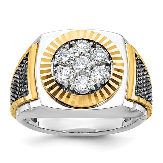 10K Two-Tone Ibgoodman Men'S Polished Textured And Diamond-Cut Round Cluster Ring Mounting