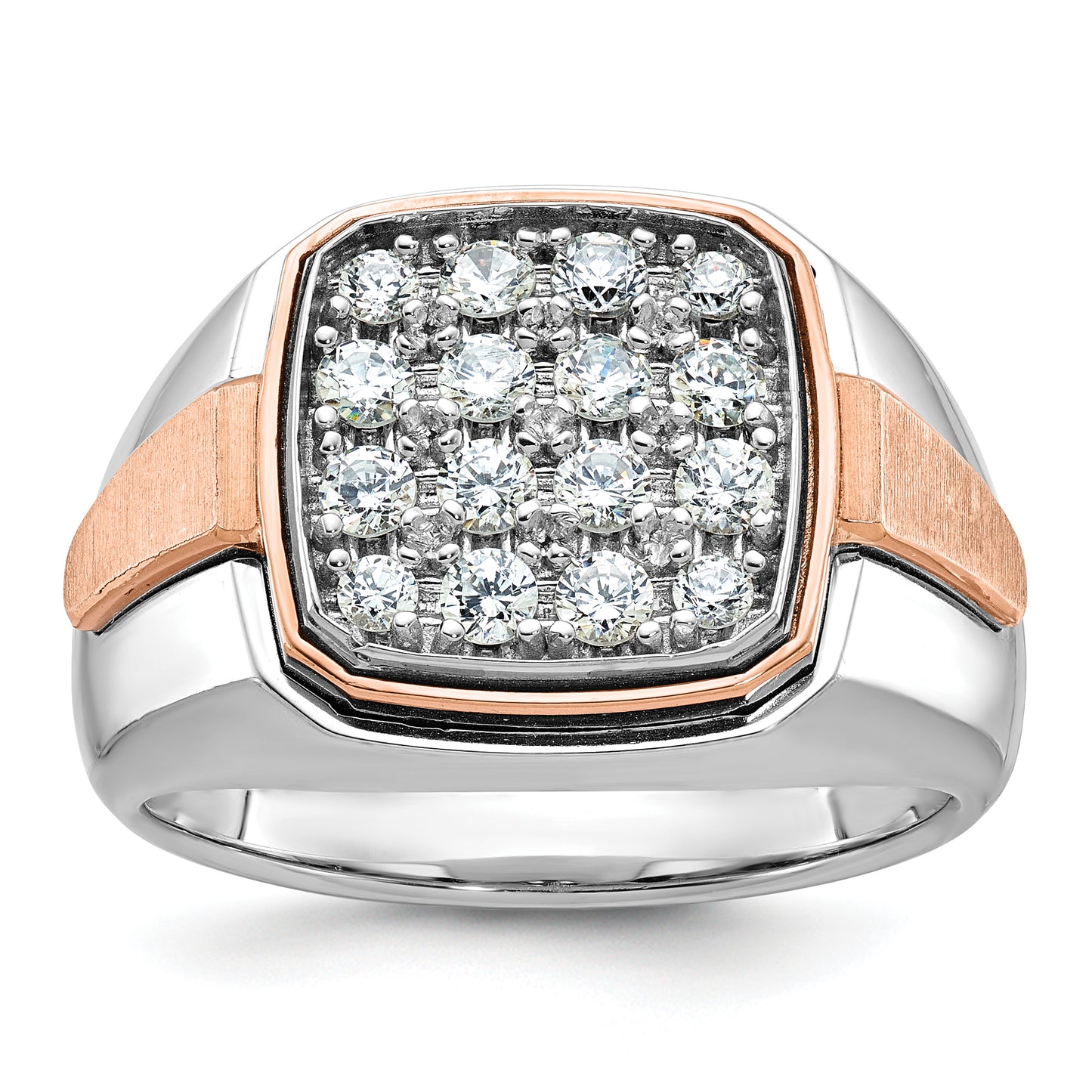 14K White/Rose Gold Two Tone Rose and White 1 Ct. Lab Grown Diamond VS/SI+ G+ Cluster Men's Ring