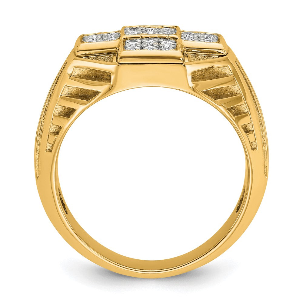 10K Yellow Gold Ibgoodman Men'S Polished Textured And Grooved 1/2 Carat A Quality Diamond Cross Cluster Ring