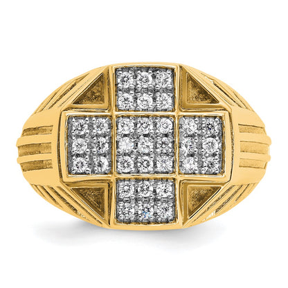 10K Yellow Gold Ibgoodman Men'S Polished Textured And Grooved Cross Cluster Ring Mounting