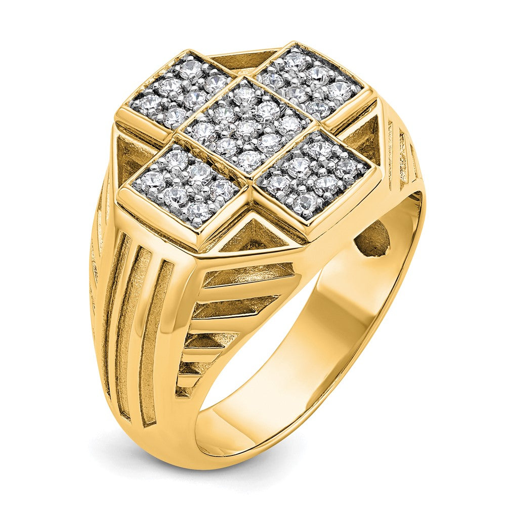 10K Yellow Gold Ibgoodman Men'S Polished Textured And Grooved 1/2 Carat A Quality Diamond Cross Cluster Ring