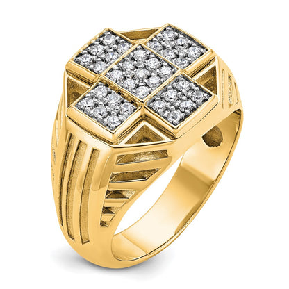 10K Yellow Gold Ibgoodman Men'S Polished Textured And Grooved 1/2 Carat A Quality Diamond Cross Cluster Ring