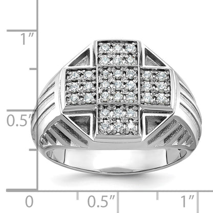 10K Yellow Gold Ibgoodman Men'S Polished Textured And Grooved 1/2 Carat A Quality Diamond Cross Cluster Ring