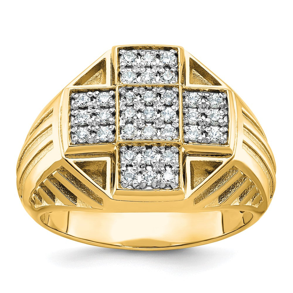 10K Yellow Gold Ibgoodman Men'S Polished Textured And Grooved 1/2 Carat A Quality Diamond Cross Cluster Ring