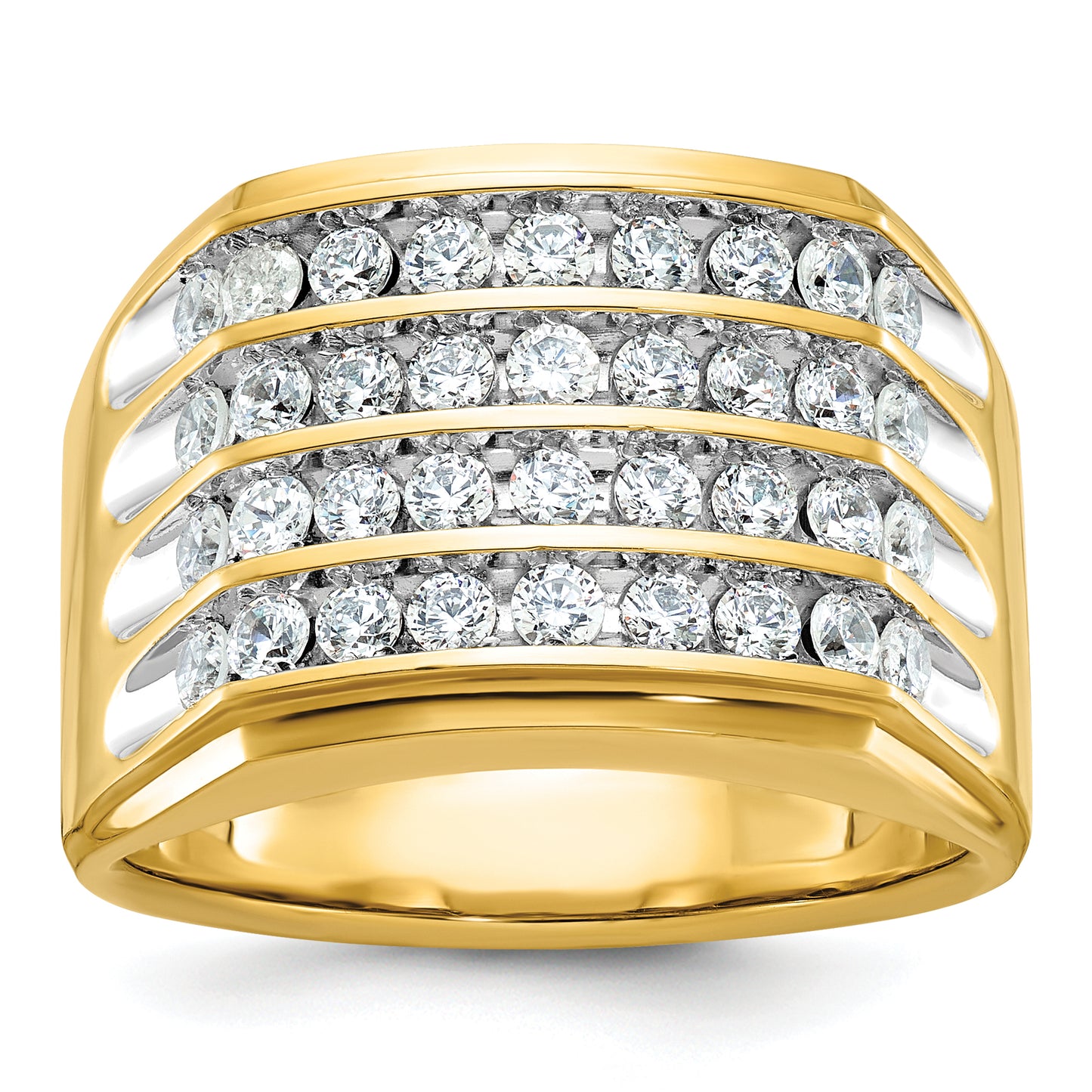 14k Yellow & Rhodium with White 1 5/8 Ct. Lab Grown Diamond VS/SI+ G+ Four Row Men's Ring