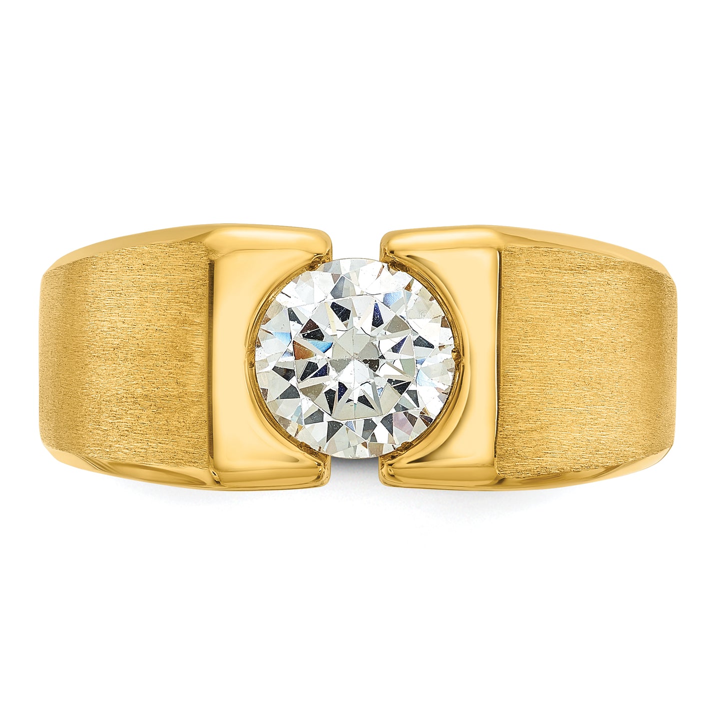 14k Yellow Gold 1 Ct. Lab Grown Diamond VS/SI+ G+ Polished and Satin Men's Ring