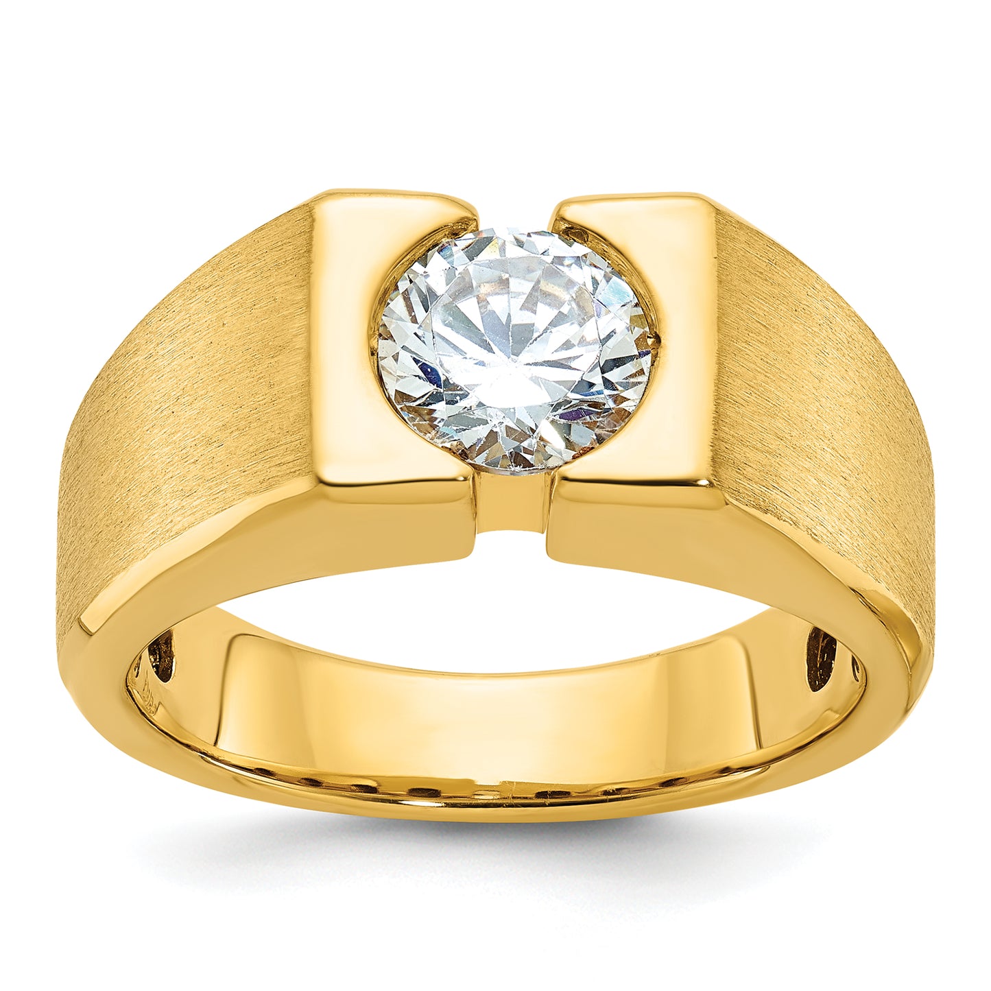 14k Yellow Gold 1 Ct. Lab Grown Diamond VS/SI+ G+ Polished and Satin Men's Ring