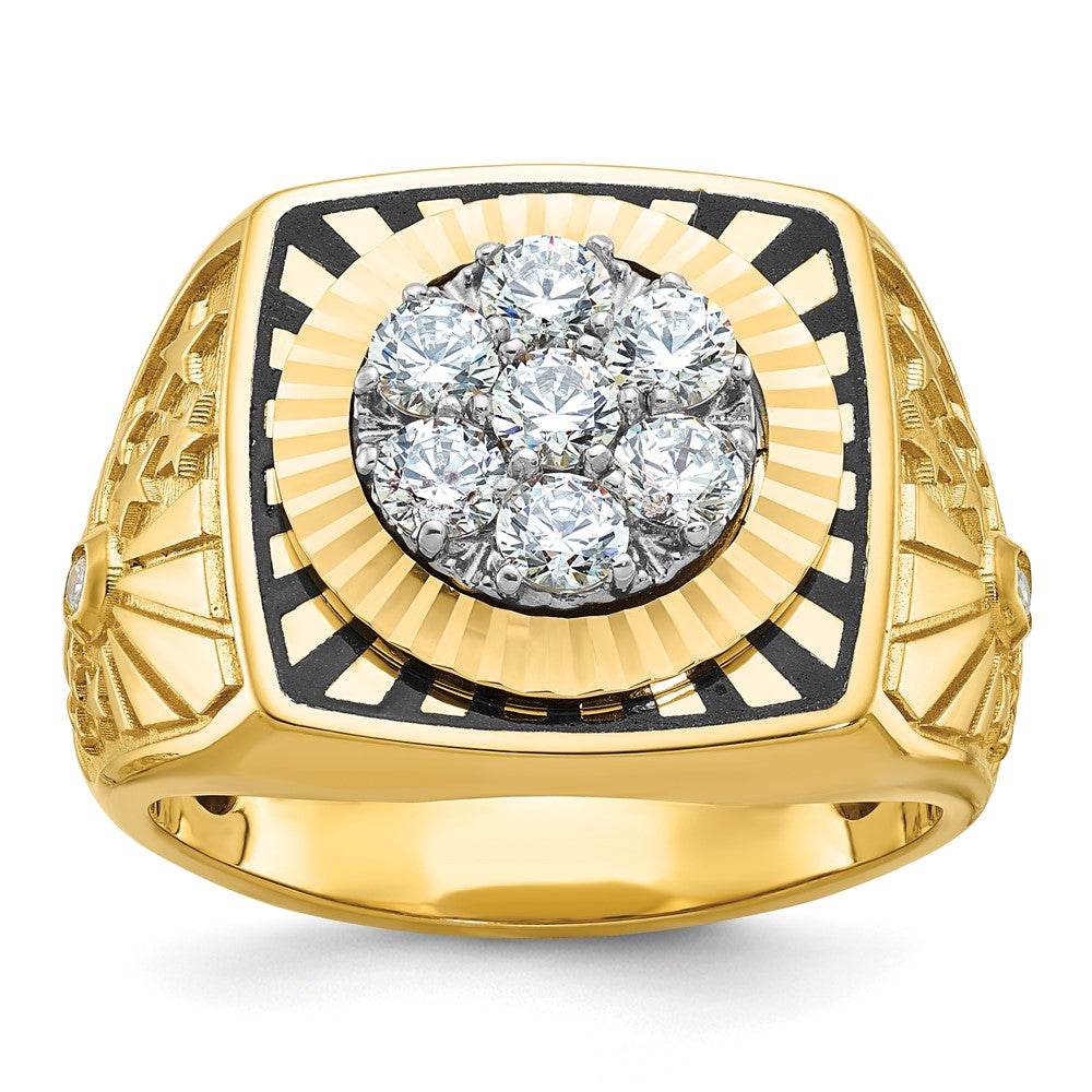10K Two-Tone Ibgoodman Men'S Polished Textured And Diamond-Cut Stars Stripes Round Cluster Ring Mounting