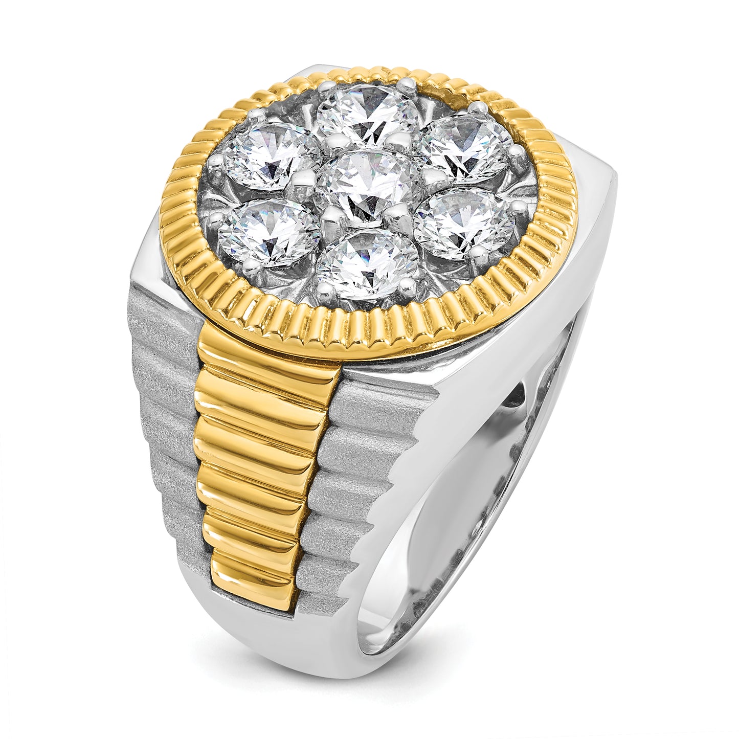 14k Two-Tone 3 Ct. Lab Grown Diamond VS/SI+ G+ Ribbed Men's Cluster Ring