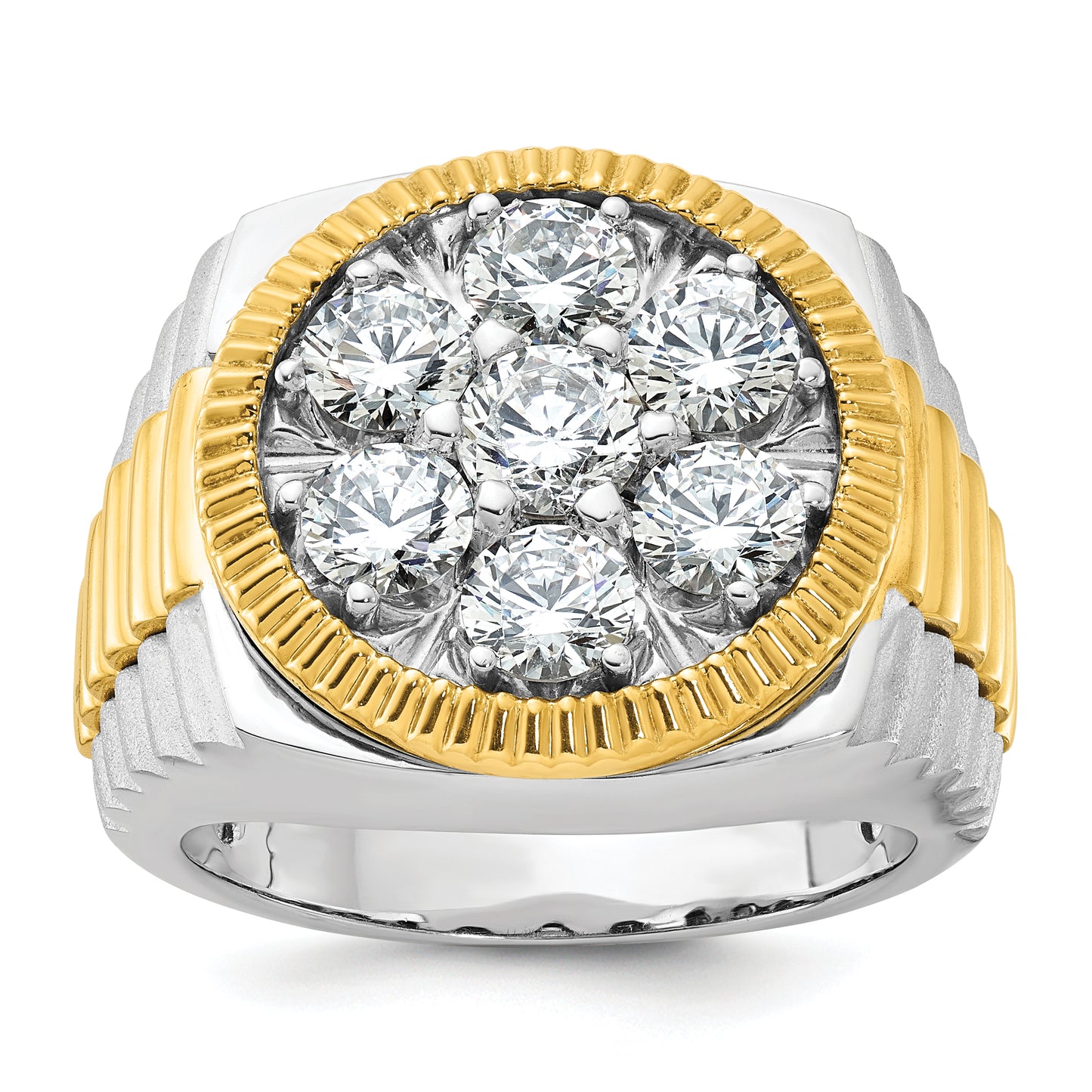 14k Two-Tone 3 Ct. Lab Grown Diamond VS/SI+ G+ Ribbed Men's Cluster Ring