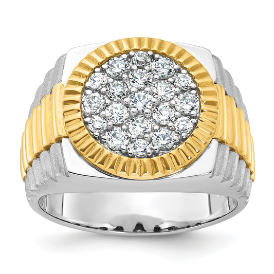 14k Two-Tone 1 1/6 Ct. Lab Grown Diamond VS/SI+ G+ Ribbed Men's Cluster Ring