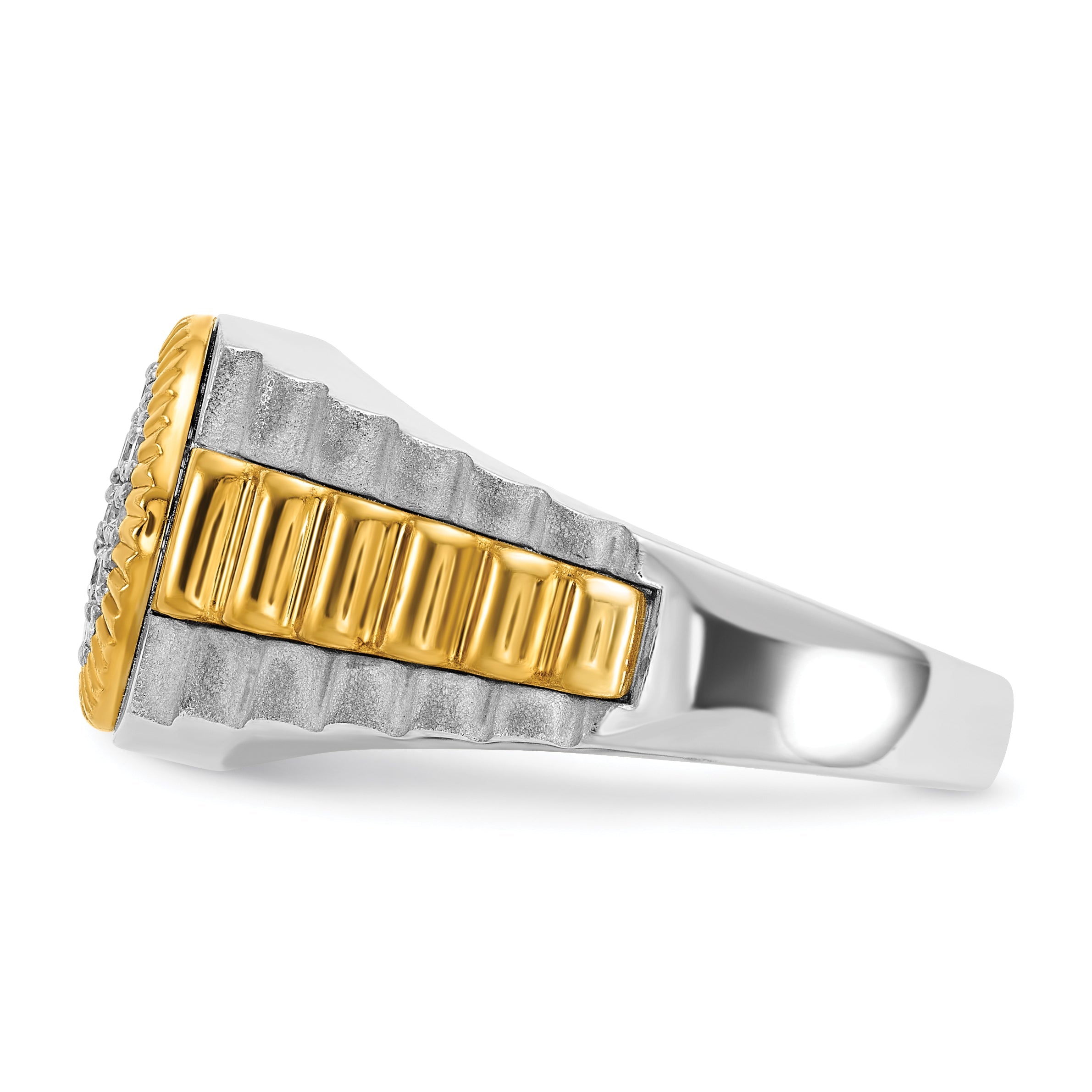 10K Two-Tone Ibgoodman 14K Men'S Polished Satin And Ribbed Round Cluster Ring Mounting