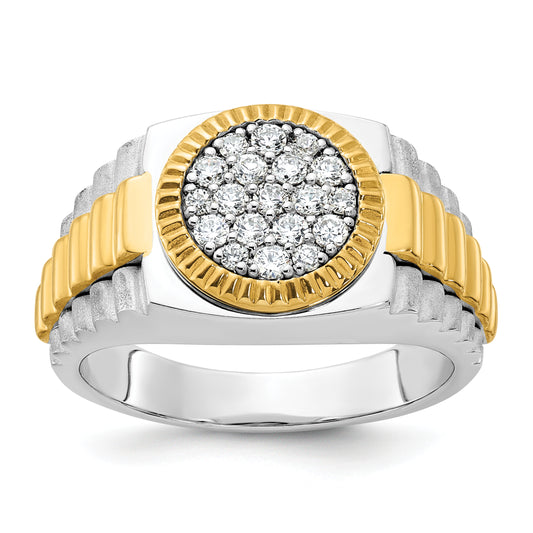 14k Two-Tone 1/2 Ct. Lab Grown Diamond VS/SI+ G+ Ribbed Men's Cluster Ring