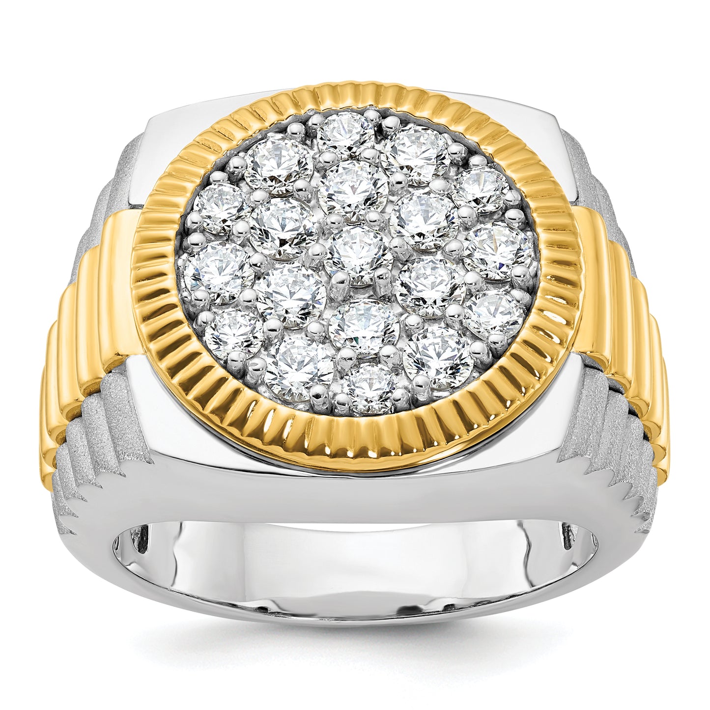 14k Two-Tone 2 Ct. Lab Grown Diamond VS/SI+ G+ Ribbed Men's Cluster Ring